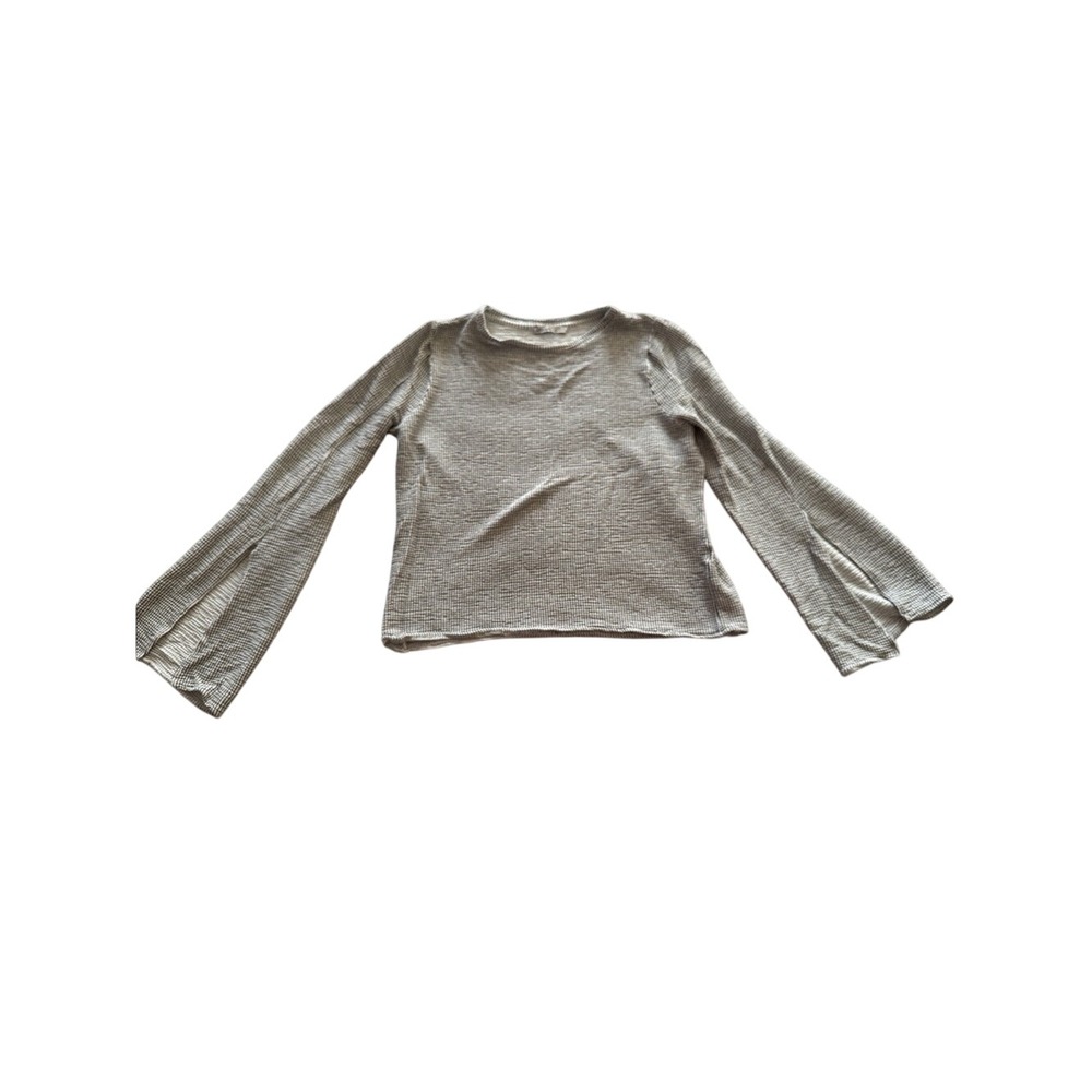Zara Waffle Knit Long Sleeve Crew Neck Striped Top Cream Black Size S‎